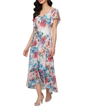 Alex Evenings Floral Burnout Chiffon Cocktail Dress - Multicolor