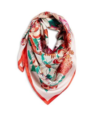 Echo Floral Bouquet Silk Square Scarf - Pink