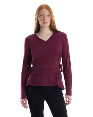 Wilt Mixed Media Double Layer Effect V-Neck Tee - Purple