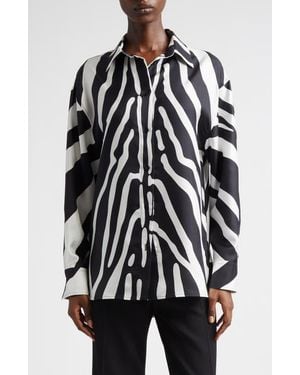 Ferragamo Animal Print Silk Button-Up Shirt - Black