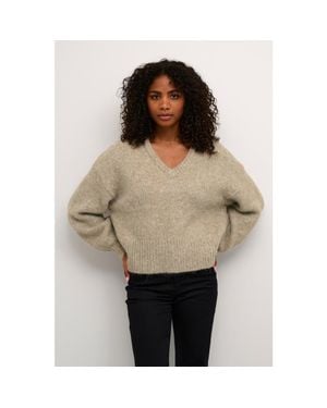 Kaffe Katrina V-Neck Casual Fit Pullover - Natural