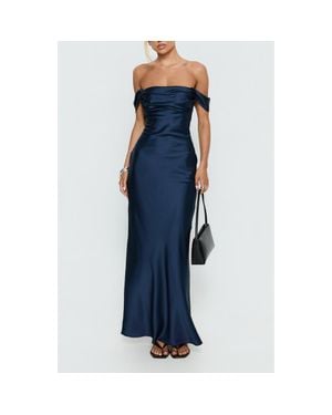 Princess Polly Azura Off The Shoulder Satin Gown - Blue