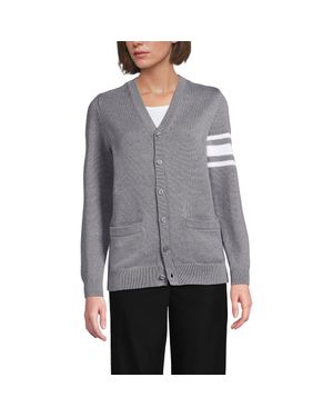 Lands' End School Uniform Adult Legacy Varsity Cardigan - Gray