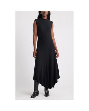 Treasure & Bond Mock Neck Asymmetrical Maxi Dress - Black