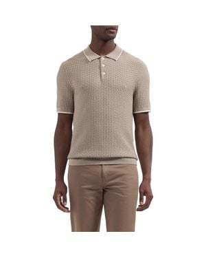 Bugatchi Basket Stitch Cotton Blend Polo Sweater - Brown