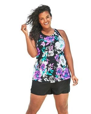 Swim 365 Longer-Length High-Neck Racerback Tankini Top - Multicolor
