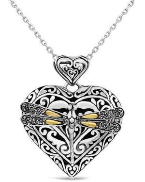 DEVATA Dragonfly Heart Pendant Necklace - Metallic