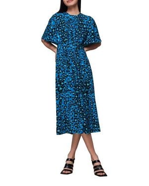 Whistles Painted Leopard Amelia Midi Dress - Blue