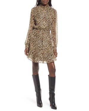 Charles Henry Smocked Cutout Long Sleeve Minidress - Natural