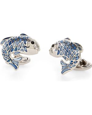 Jan Leslie Koi Fish Mother Of Pearl Sterling Cufflinks - Blue