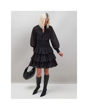 Ro&zo Dash Print Tiered Mini Dress - Black