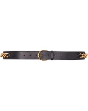 Maje Leather Belt With Chain Details - Brown