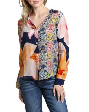 Apny Mix Print Button-Up Shirt - Blue