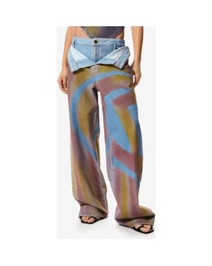 Desigual Fold Over Wide Leg Jeans - Blue