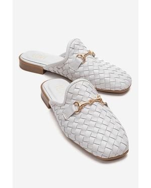 Forever & Always Shoes Senia Leather Woven Mule - White