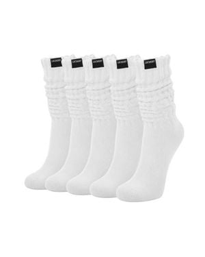 LECHERY 5-Pack Mid-Calf Fashion Boot Scrunch Socks - White