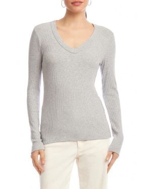 Karen Kane Rib V-Neck Long Sleeve Top - Gray