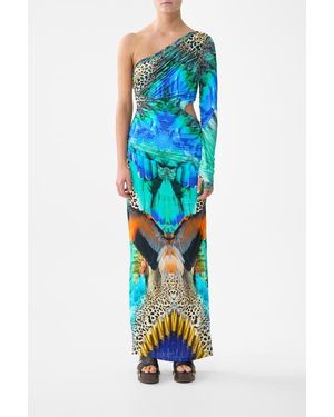 CAMILLA One Shoulder Jersey Cut Out Dress - Blue