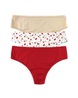 Hanky Panky Assorted 3-Pack Playstretch Print Natural Rise Thongs - Red
