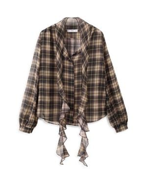 Mango Scott Plaid Pussybow Top - Brown