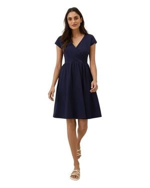 Pact Organic Cotton Fit & Flare Crossover Dress - Blue