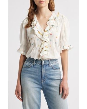 Doen Hettie Embroidered Ruffle Organic Cotton Top - White