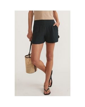 Marine Layer Corinne Smocked Double Cloth Cotton Shorts - Black