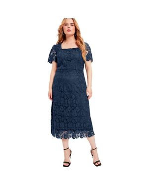 June + Vie Square Neck Lace Midi Dress - Blue