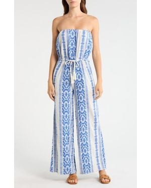 Elan Embroidered Strapless Cover-Up Jumpsuit - Blue