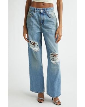 Area Crystal Ripped Relaxed Wide Leg Jeans - Blue