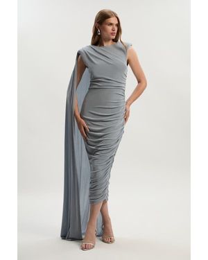 Karen Millen Slinky Crepe Scarf Maxi Dress - Blue