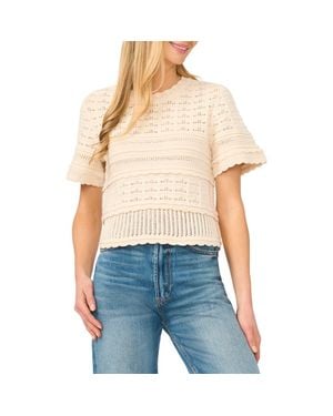 Cece Mixed Pointelle Stitch Cotton Sweater - Blue