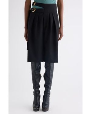 Chloé Buckle Keyhole High Waist Wool Shorts - Black