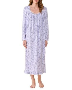 Eileen West Floral Lace Trim Long Sleeve Nightgown - Purple