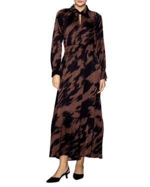 MELLODAY Brushstroke Print Long Sleeve Maxi Dress - Black