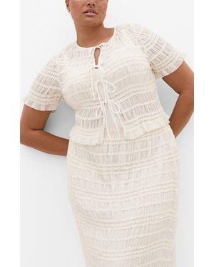 City Chic Emelia Shirred Tie Front Top - Natural
