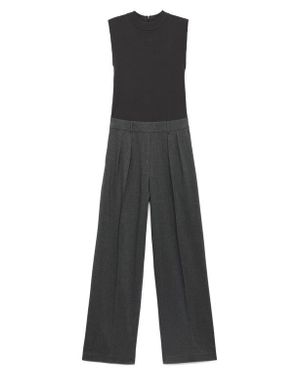 Mango Pinstripe Sleeveless Wide Leg Jumpsuit - Gray