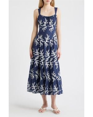 Moon River Embroidered Sleeveless Maxi Dress - Blue