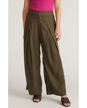 UNIVERSAL STANDARD Marley Pleated Linen Blend Wide Leg Pants - Green