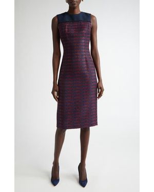 St. John Colorblock Tweed Sheath Dress - Purple