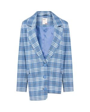 Pcfg Linen Blend Free Heaven Checked Blazer - Blue