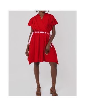 Haveli Amma Poplin Ribbon Dress - Red