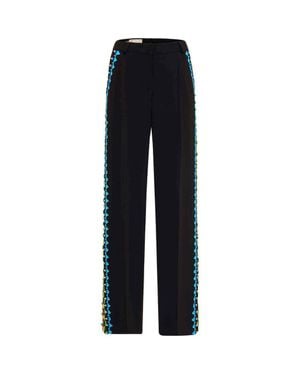 Maison Common Wide Leg Pants With Macrame Ribbons - Blue