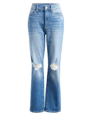 WARP+WEFT Ase Ripped High Waist Straight Leg Jeans - Blue