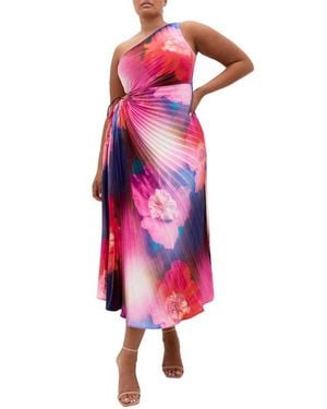 City Chic Firework Floral Print Pleated Dress - Pink