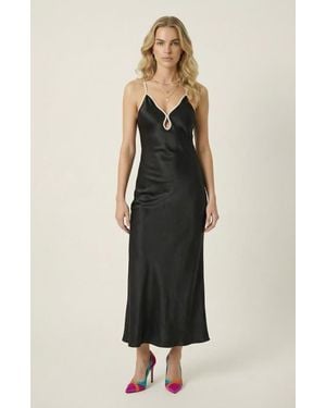 Modenaire Satin Plunging Cutout Maxi Dress - Natural
