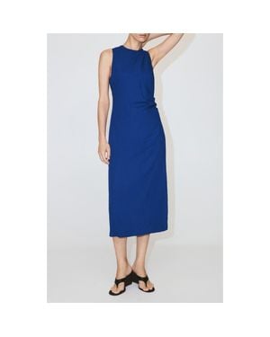Mango Ruched Side Tie Dress - Blue