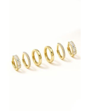LA MENO Minimalist Set Of 3 Hoop Earrings - Metallic