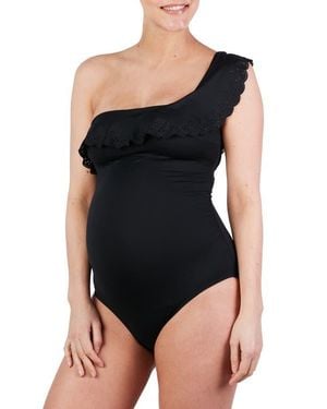 Cache Coeur Bloom One-Shoulder One-Piece Maternity Swimsuit - Black