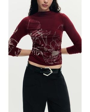 Desigual Long Sleeve Graphic T-Shirt - Red